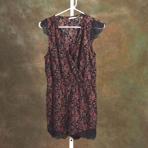 Onion Blue Black Bohemian Floral Romper Lace Trim Size L